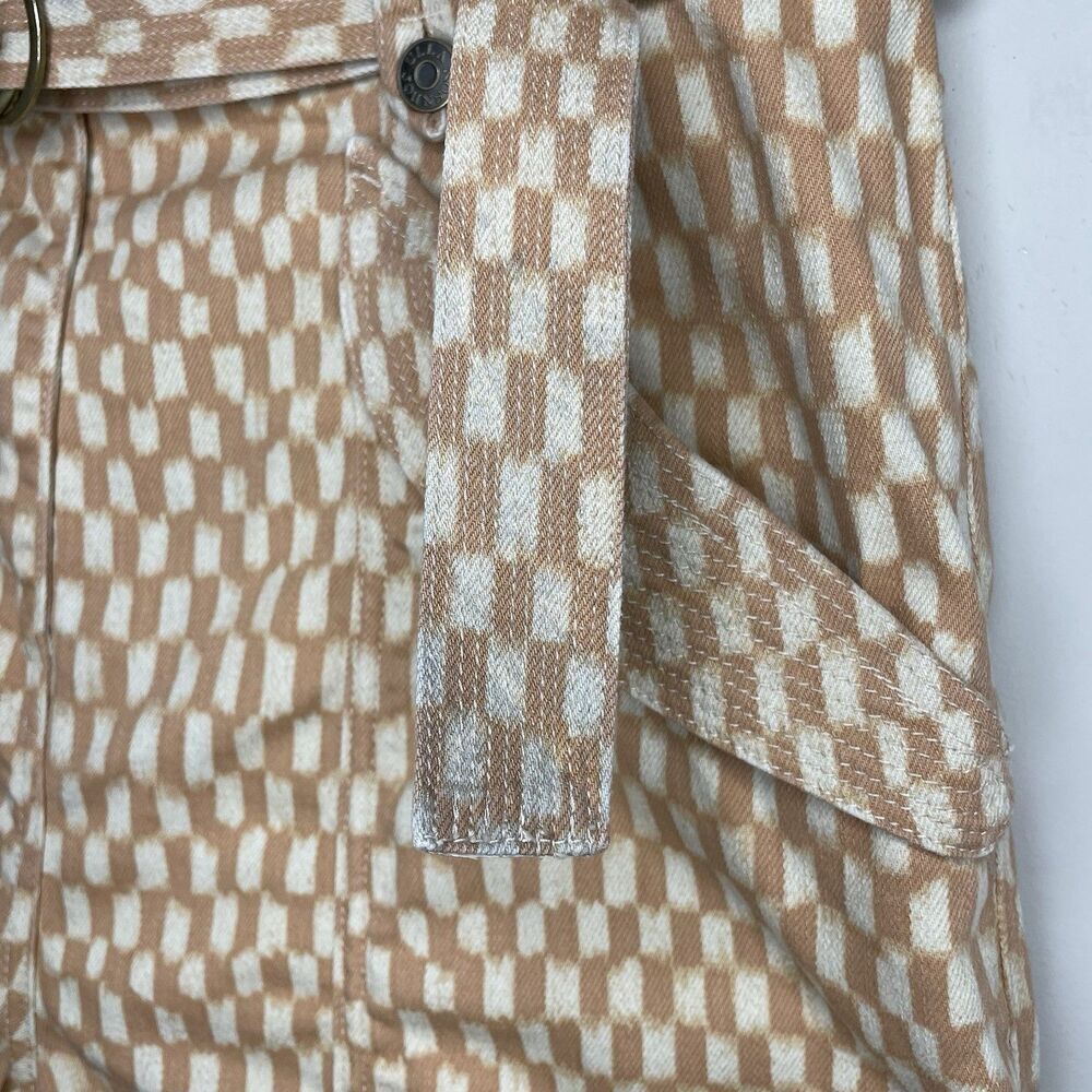 ULLA JOHNSON Waverly Printed Jeans Women 12 Tan Check Print Tapered 100% Cotton - Picture 5 of 14